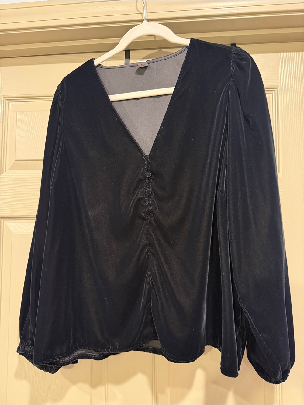 Old Navy Black Velvet V-Neck Buttoned Blouse